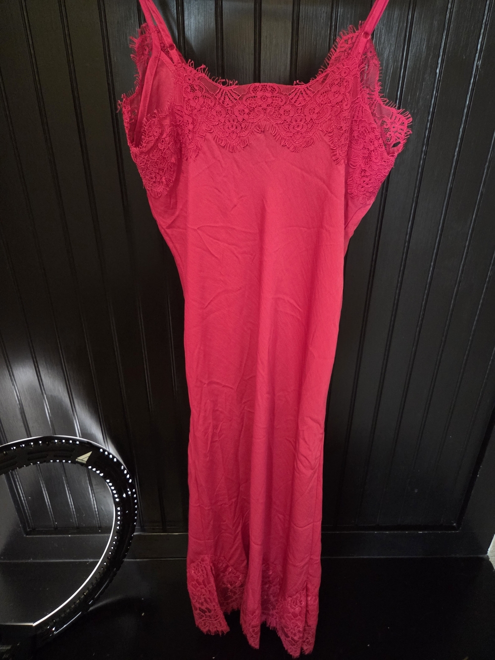 Piombo Bright Hot Pink Lace-Trim Satin Slip - Picture 2 of 4